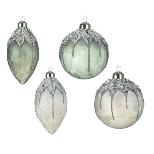 Decoris Ornament glas silver inside w matt color,ice lacquer beads,sequins,glitter 4ass