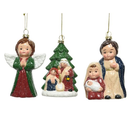Decoris Ornament kunststof kerststal glitter 3ass