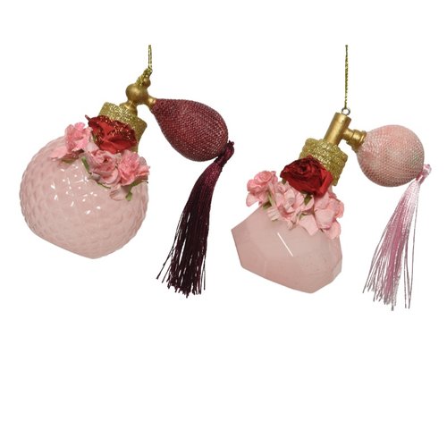 Decoris Parfum glas glitter,tassel,flower,pum 2ass - roze/kleur(en)