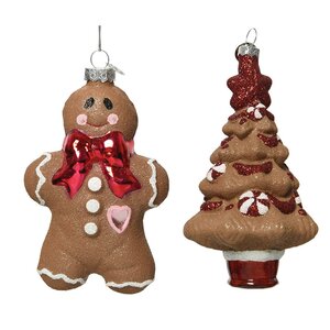 Decoris peperkoek figuur hanger glas bruin - L 7,2 x B 7,4 x H 12 cm