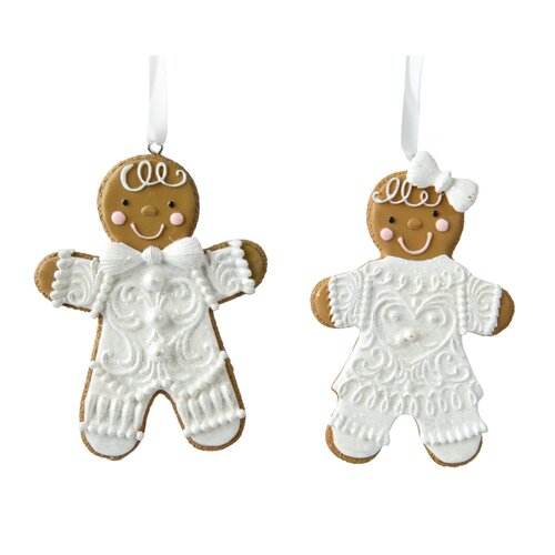 Decoris peperkoek figuur hanger kunststof wit/kleur(en) - L 8 x B 1,5 x H 10,5 cm