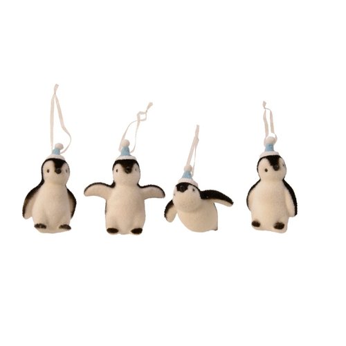 Decoris Pinguïn plastic flock blue hat 4ass - Wit/zwart
