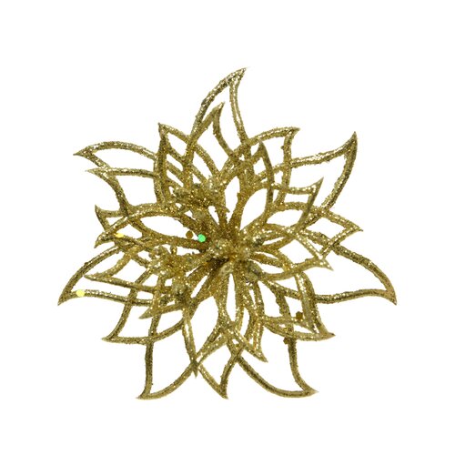 Decoris poinsettia op clip  goud - D 14 x H 5 cm