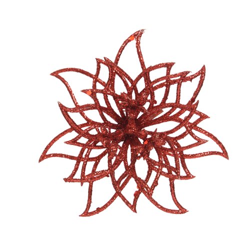 Decoris poinsettia op clip  rood - D 14 x H 5 cm