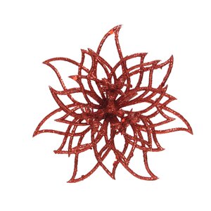 Decoris poinsettia op clip  rood - D 14 x H 5 cm