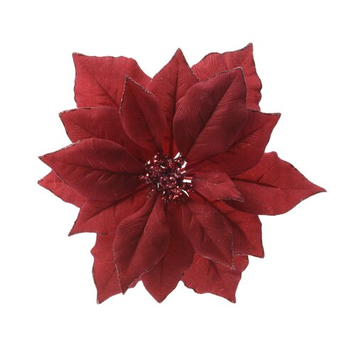 Decoris poinsettia op clip  rood - L 24 x B 24 x H 7 cm