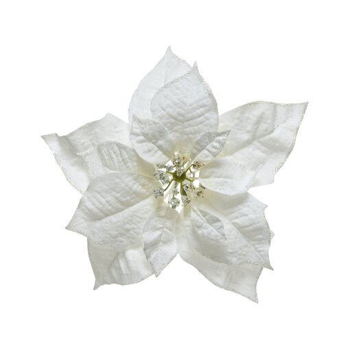 Decoris poinsettia op clip  wit - L 24 x B 24 x H 7 cm