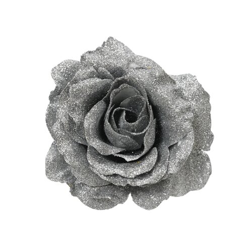 Decoris roos op clip  zilver - D 12 x H 7 cm