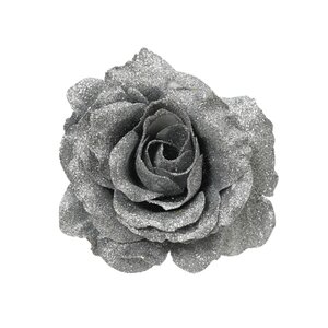 Decoris roos op clip  zilver - D 12 x H 7 cm