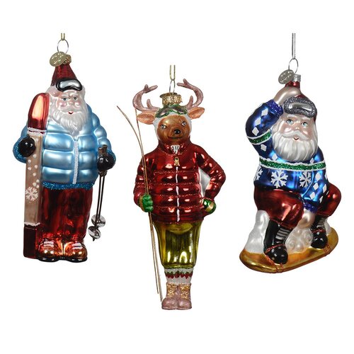 Decoris skifiguur hanger glas assortie - L 6,7 x B 4,1 x H 14 cm