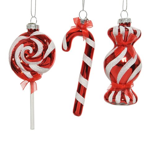 Decoris snoepgoed hanger glas kerstrood - L 4,5 x B 3,5 x H 13 cm