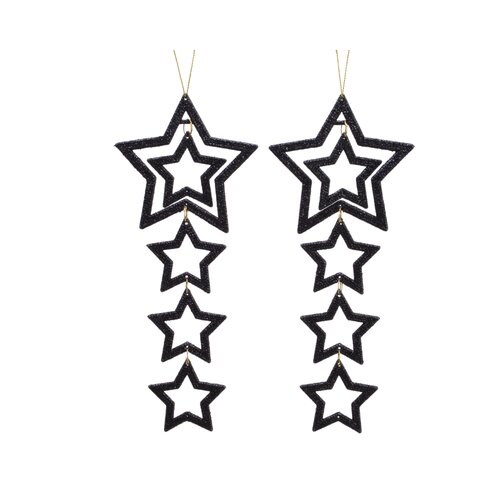 Decoris Ster plastic glitter  zwart - L 0,4 x B 6 x H 7,5 cm