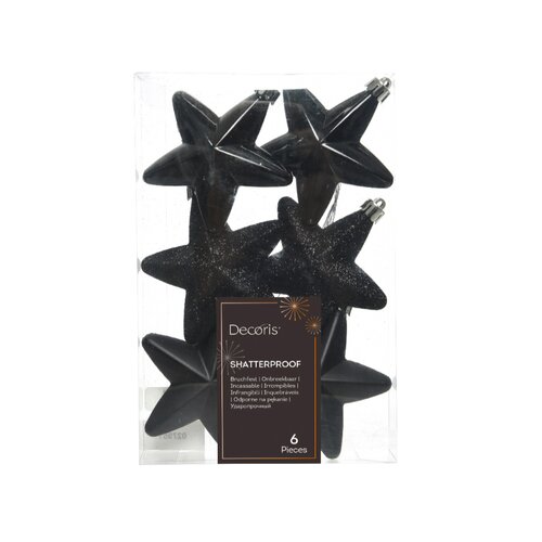 Decoris sterren kunststof zwart 6 stuks - D 7,5 cm