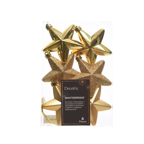 Decoris sterren kunststof lichtgoud 6 stuks - D 7,5 cm
