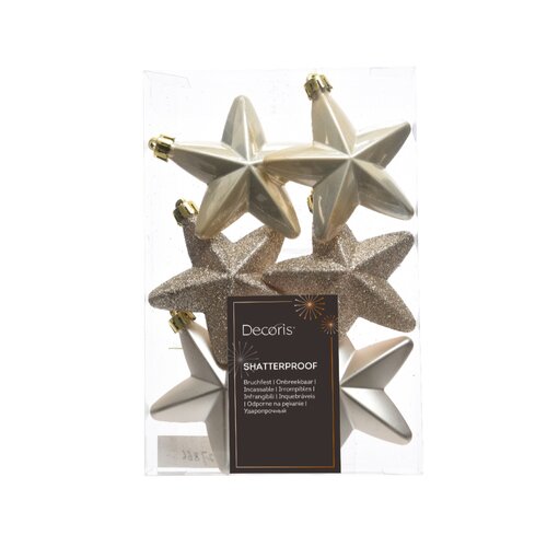 Decoris sterren kunststof parel 6 stuks - D 7,5 cm