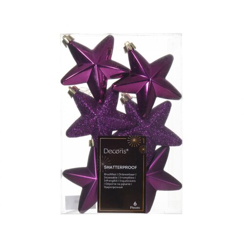 Decoris sterren kunststof violet 6 stuks - D 7,5 cm