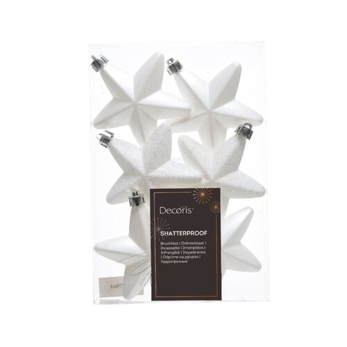 Decoris sterren kunststof winterwit 6 stuks - D 7,5 cm
