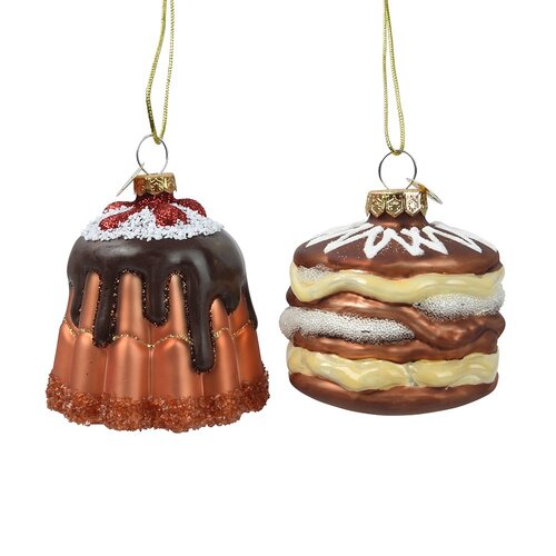 Decoris toetje hanger glas bruin/kleur(en) - L 6,3 x B 6,3 x H 6,5 cm