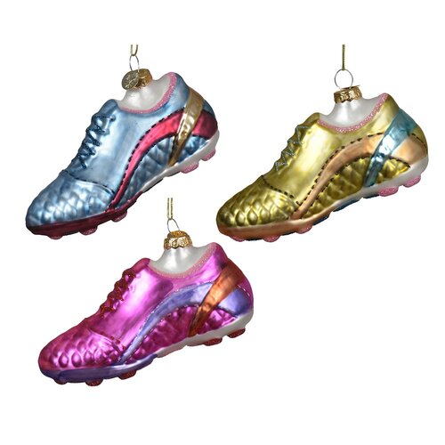 Decoris voertbalschoen hanger glas assortie - L 13 x B 4,7 x H 6,6 cm
