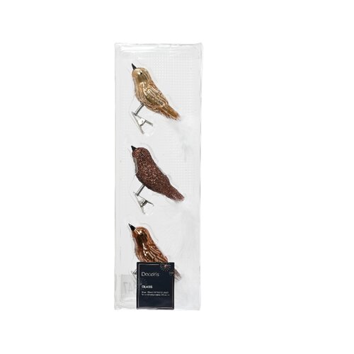 Decoris vogel op clip glas Bruin 8 cm