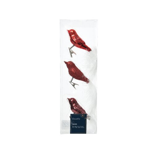 Decoris vogel op clip glas Christmas red 8 cm