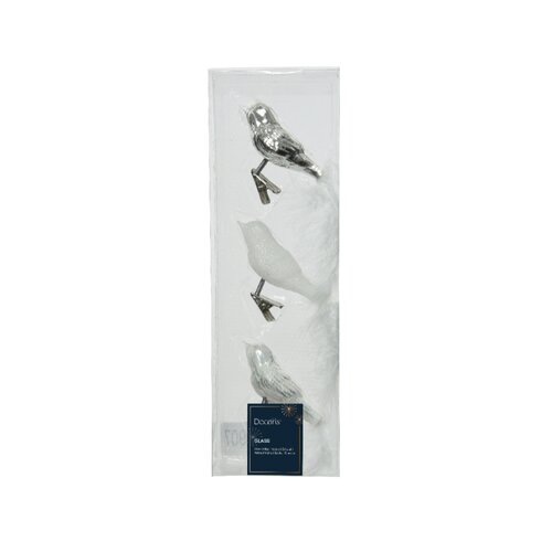Decoris vogel op clip glas Winter white 8 cm