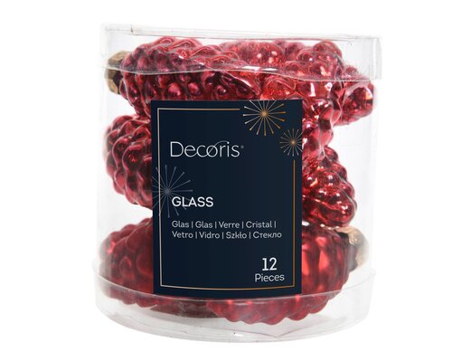 dennenappel glas d2.5h6cm kerstrood 12st - afbeelding 1