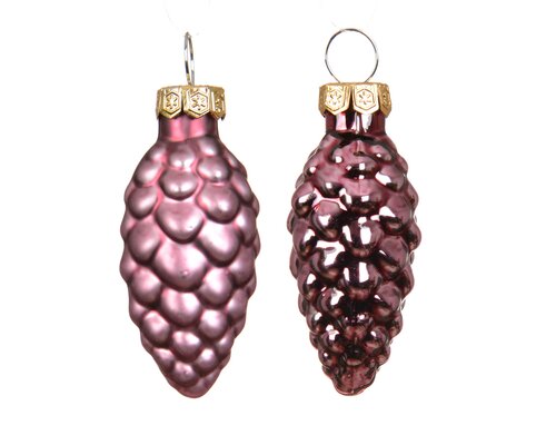 Dennenappel glas - D2,5xH6cm Donkerroze 12 stuks - afbeelding 2