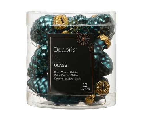 Dennenappel glas - D2,5xH6cm Smaragdgroen 12 stuks - afbeelding 1