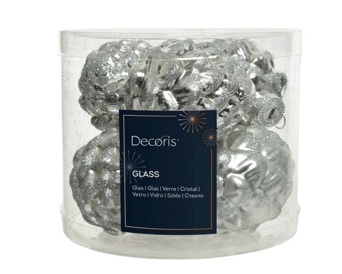 dennenappel glas d5h7cm zilver 6st - afbeelding 1