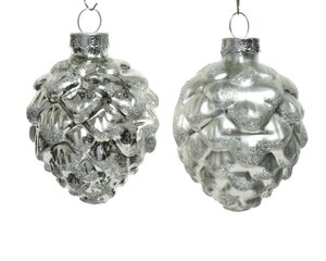 dennenappel glas d5h7cm zilver 6st - afbeelding 2