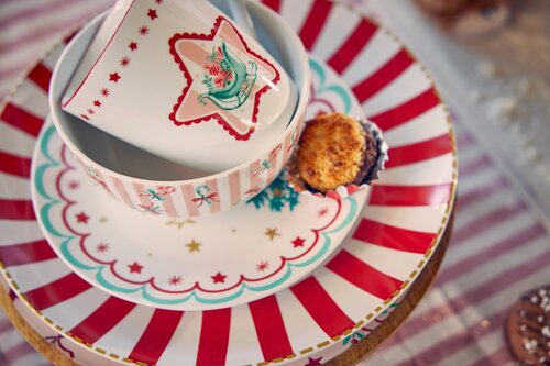Dinerbord porselein - D26,8cm Wit/rood - afbeelding 2