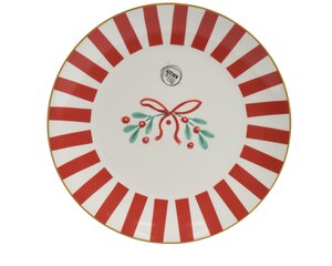 Dinerbord porselein - D26,8cm Wit/rood - afbeelding 3