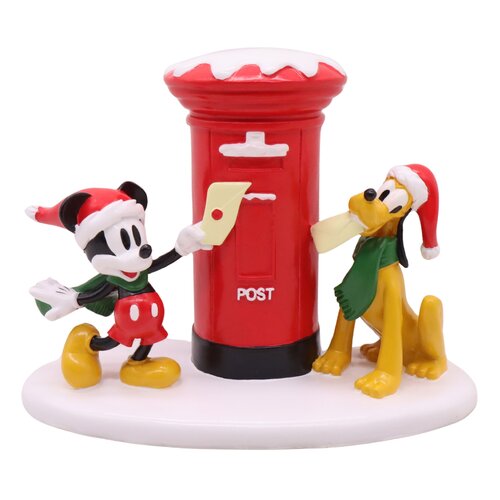 Disney kerstbeeldje Mickey & Pluto brievenbus resin - 10 x 15 x 15 cm