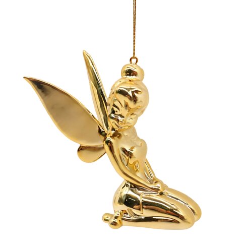 Disney kerstornament Tinkerbell zittend goud resin - 5 x 5 x 10 cm