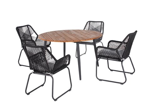 Ease Up Napoli diningset rond met 4 stoelen zwart - afbeelding 1