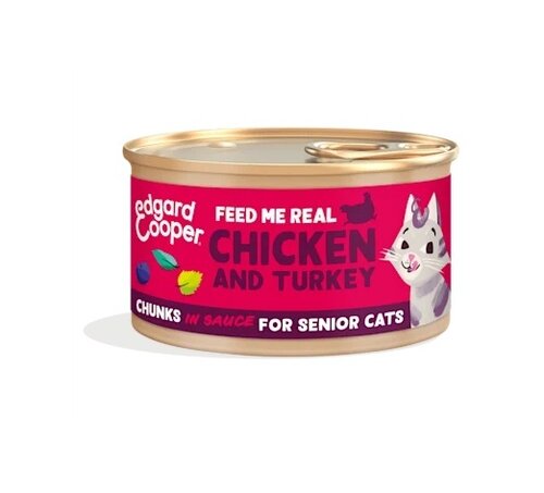 Edgard & Cooper  blikje chunks natvoer  kip&Kalkoen  Voor Senior Katten - 85 g