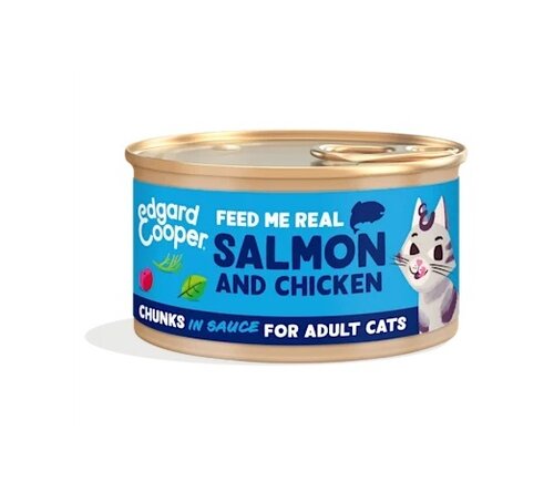 Edgard & Cooper  blikje chunks natvoer  zalm & kip  Voor Volwassen Katten - 85 g