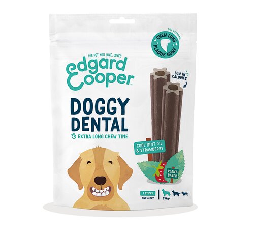 Edgard & Cooper Doggy Dental Sticks Frisse Muntolie & Aardbei Groot 7 per zak 240 g