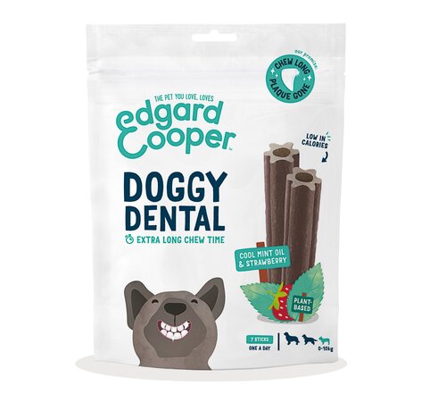 Edgard & Cooper Doggy Dental Sticks Frisse Muntolie & Aardbei klein 7 per zak - 105 g
