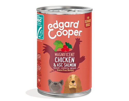 Edgard & Cooper, graanvrij blik met kip & zalm voor senior honden - 400g