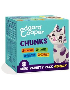 Edgard & Cooper  multipack blikje chunks natvoer  kip & zalm & kalkoen & lam  Voor Volwassen Katten - 8 x 85 g