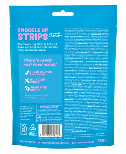 Edgard & Cooper Snuggle Up Strips Zalm & Kip 75g - afbeelding 2