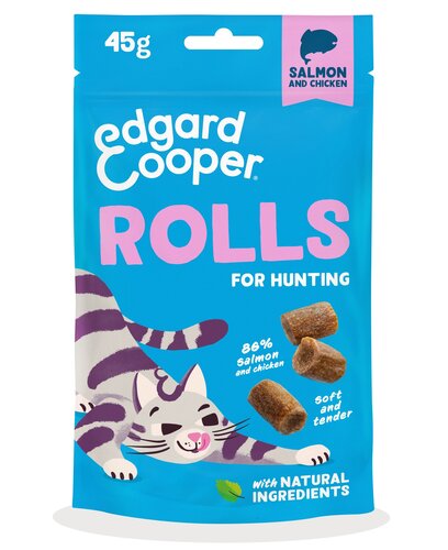 Edgard & Cooper  zakje rolls snacks  zalm & kip  Voor Volwassen Katten  45 g - afbeelding 1