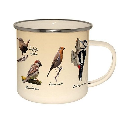 Emaille mok vogels