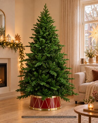 Evergreen Kerstboomhuls kunststof kerst drum D 65/54 x H 22,5 cm rood/goud (8-delig) - afbeelding 2