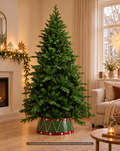 Evergreen Kerstboomhuls kunststof kerst drum D 65/54 x H 22,5 cm groen/rood (8-delig) - afbeelding 2