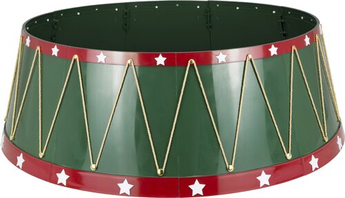 Evergreen Kerstboomhuls kunststof kerst drum D 65/54 x H 22,5 cm groen/rood (8-delig) - afbeelding 1