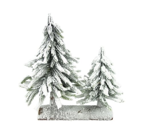 Evergreen Kerstboompjes op voet sneeuwfinish - 25 x 12 x 26 cm