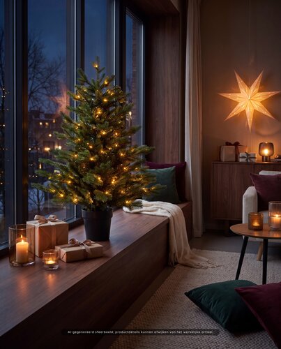 Evergreen Kunstkerstboom Janga in pot deluxe - incl 100 lampjes - H 90 x D 47 cm - afbeelding 2